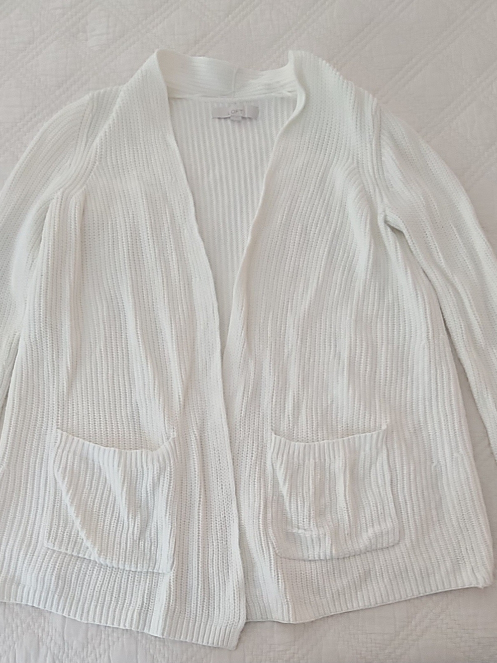 LOFT 100% Cotton Ivory Cardigan - Size Medium